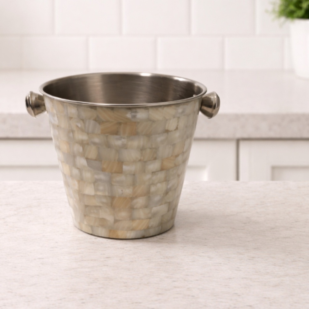 Mother of Pearl Ice Bucket | Stainless Steel Wine & Champagne Chiller | Coastal - Picture 10 of 10